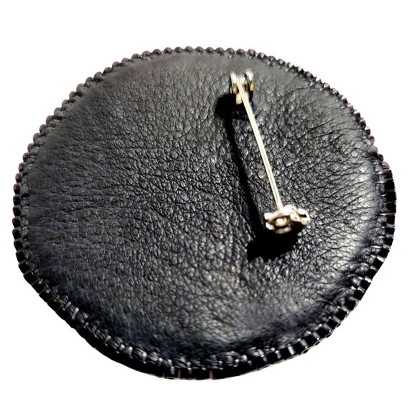 Handmade Vintage Medallion Brooch Faceted Hematite, Iridescent Glass Beaded - Picture 4 of 5